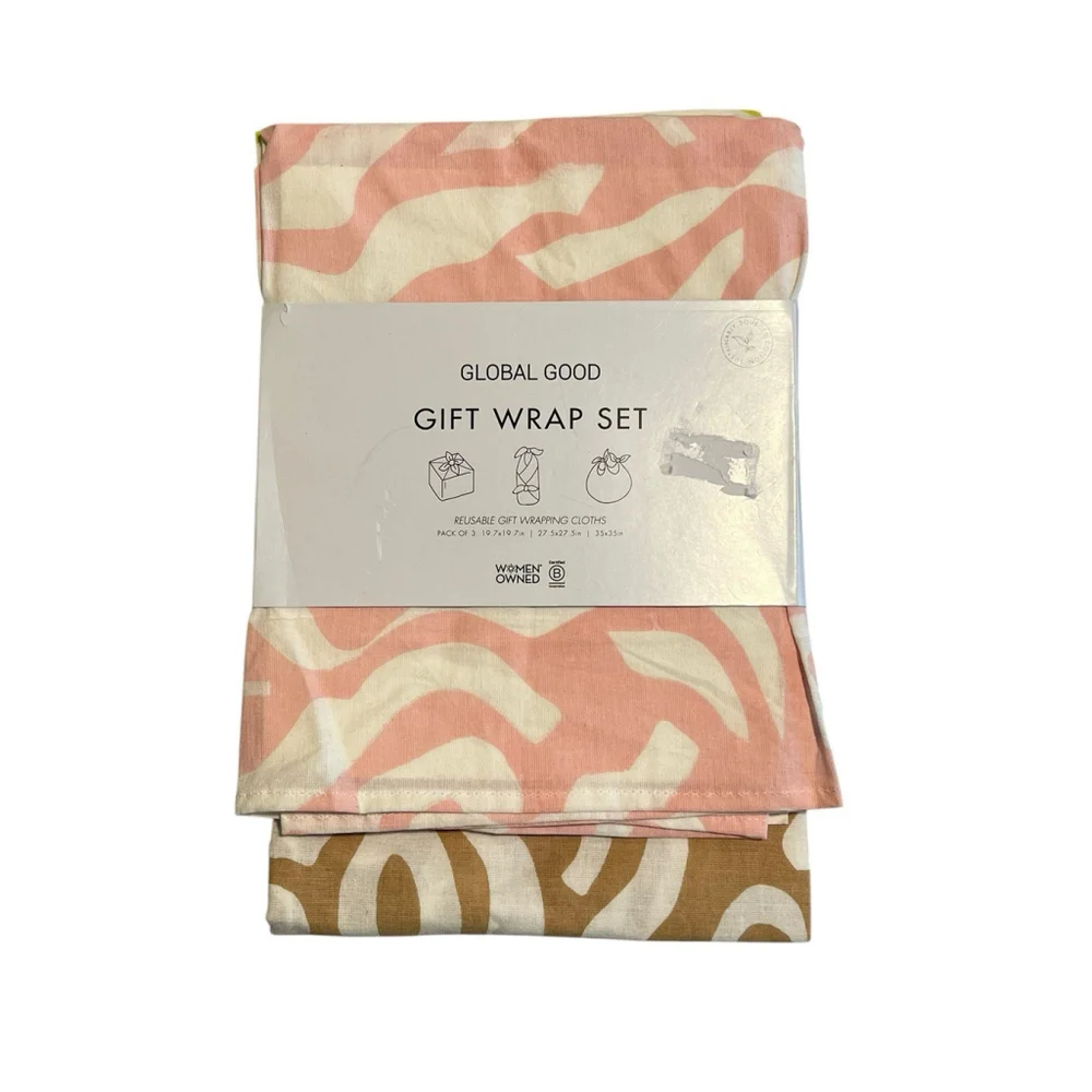 Global Good Gift Wrap Set Of 3 Reusable Cloth Multicolor